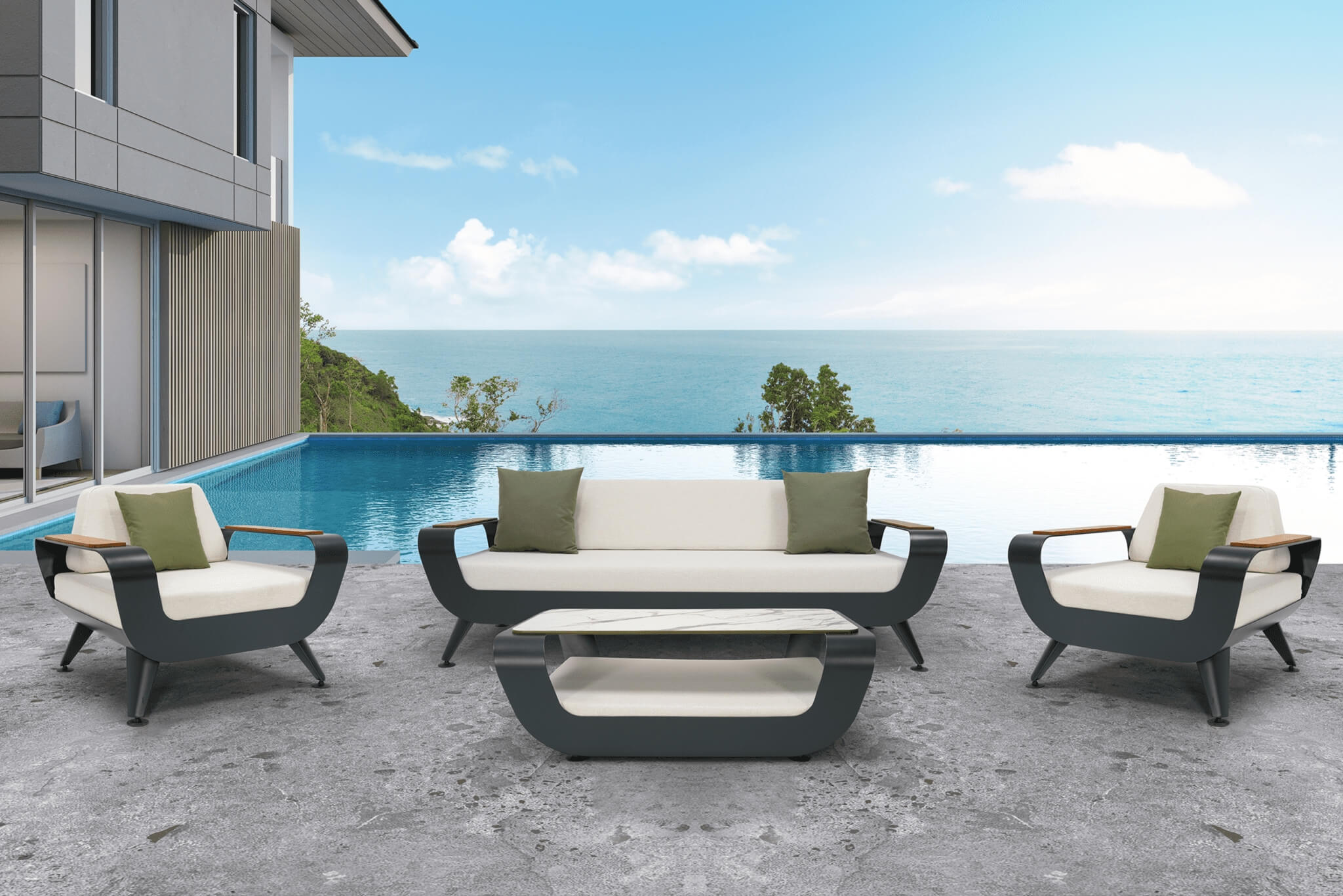 Záhradná sedacia súprava GABI SOFA 3+1+1 sivá/karamel/krém