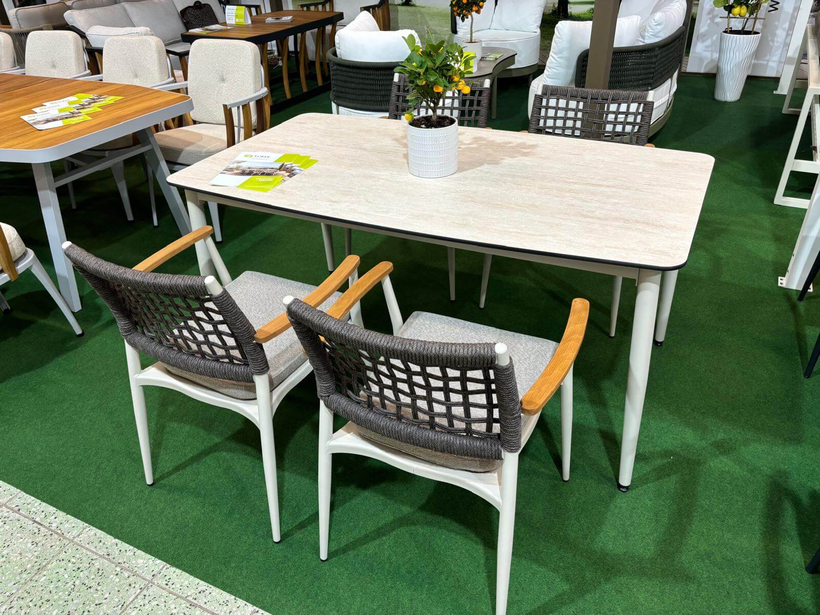 Záhradné sedenie EFE DINNING 90/180 set 6 krémová/biela/šedá