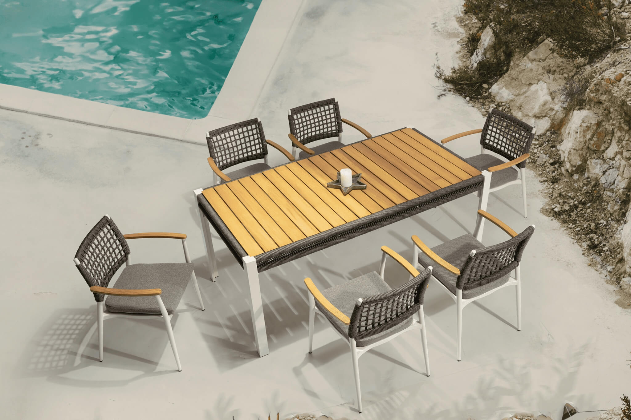 Záhradné sedenie EFE DINNING 90/180 set 6 krémová/taupe/šedá