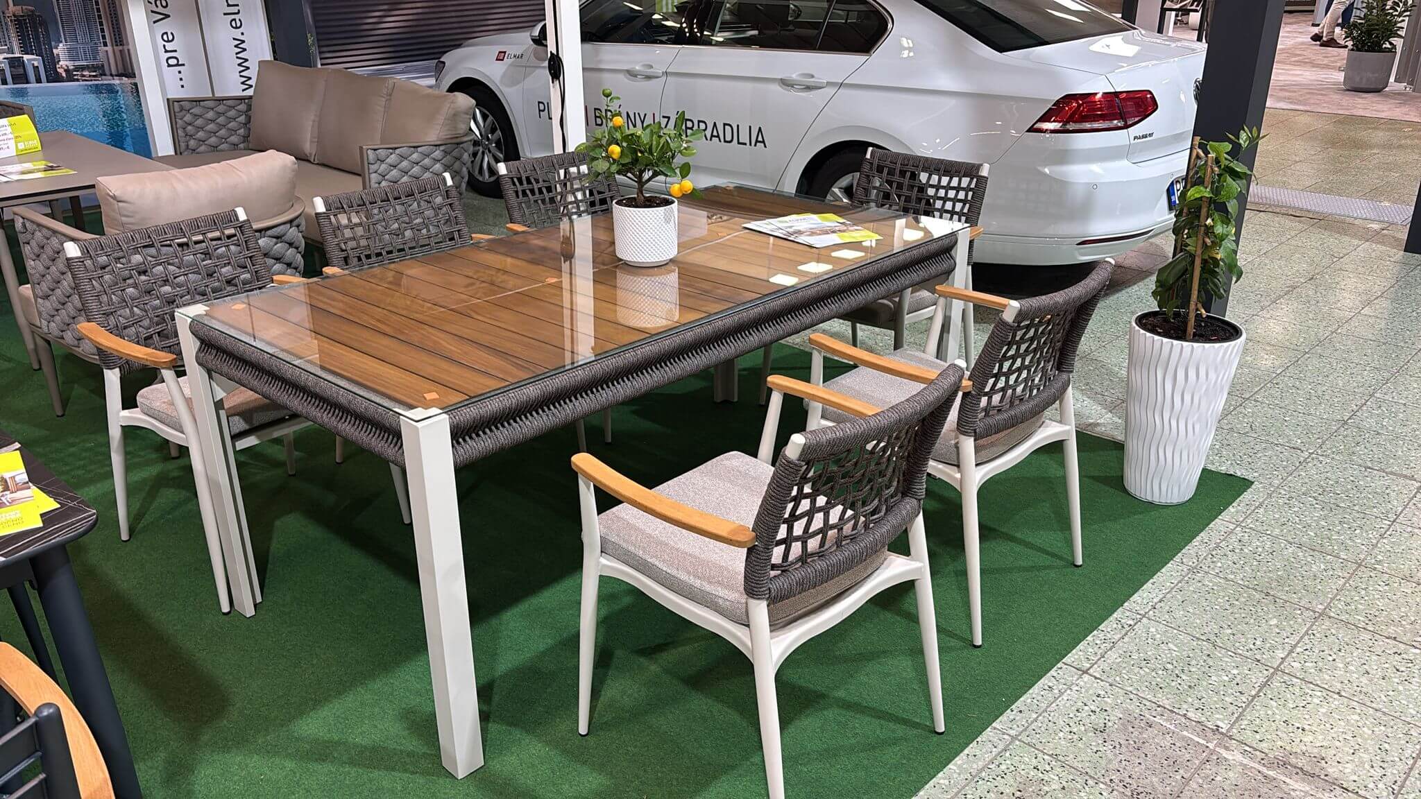 Záhradné sedenie EFE DINNING 90/180 set 6 krémová/taupe/šedá