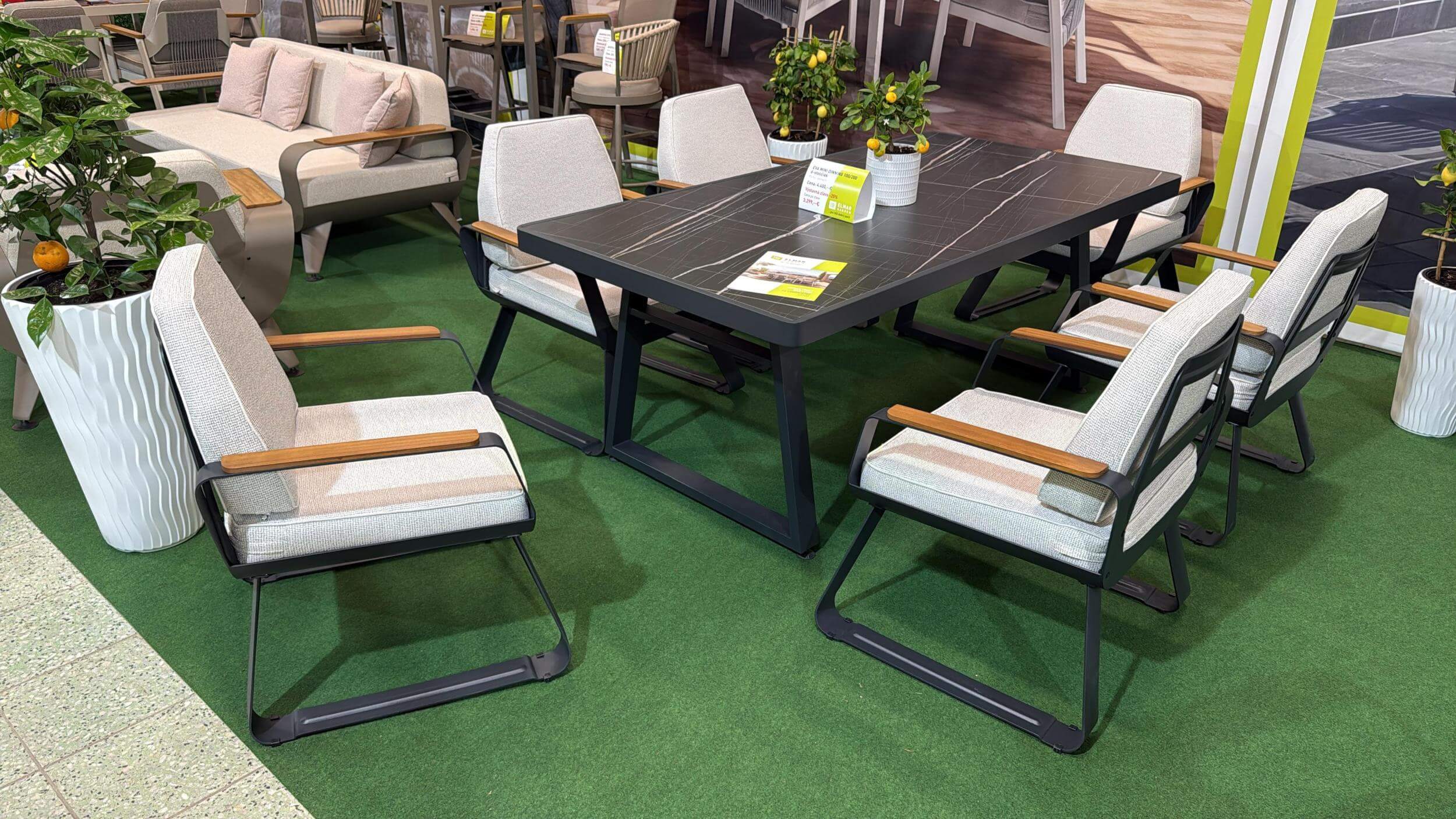 Záhradné sedenie EVA MINI DINNING 100/200 set 6 antracit/čierna