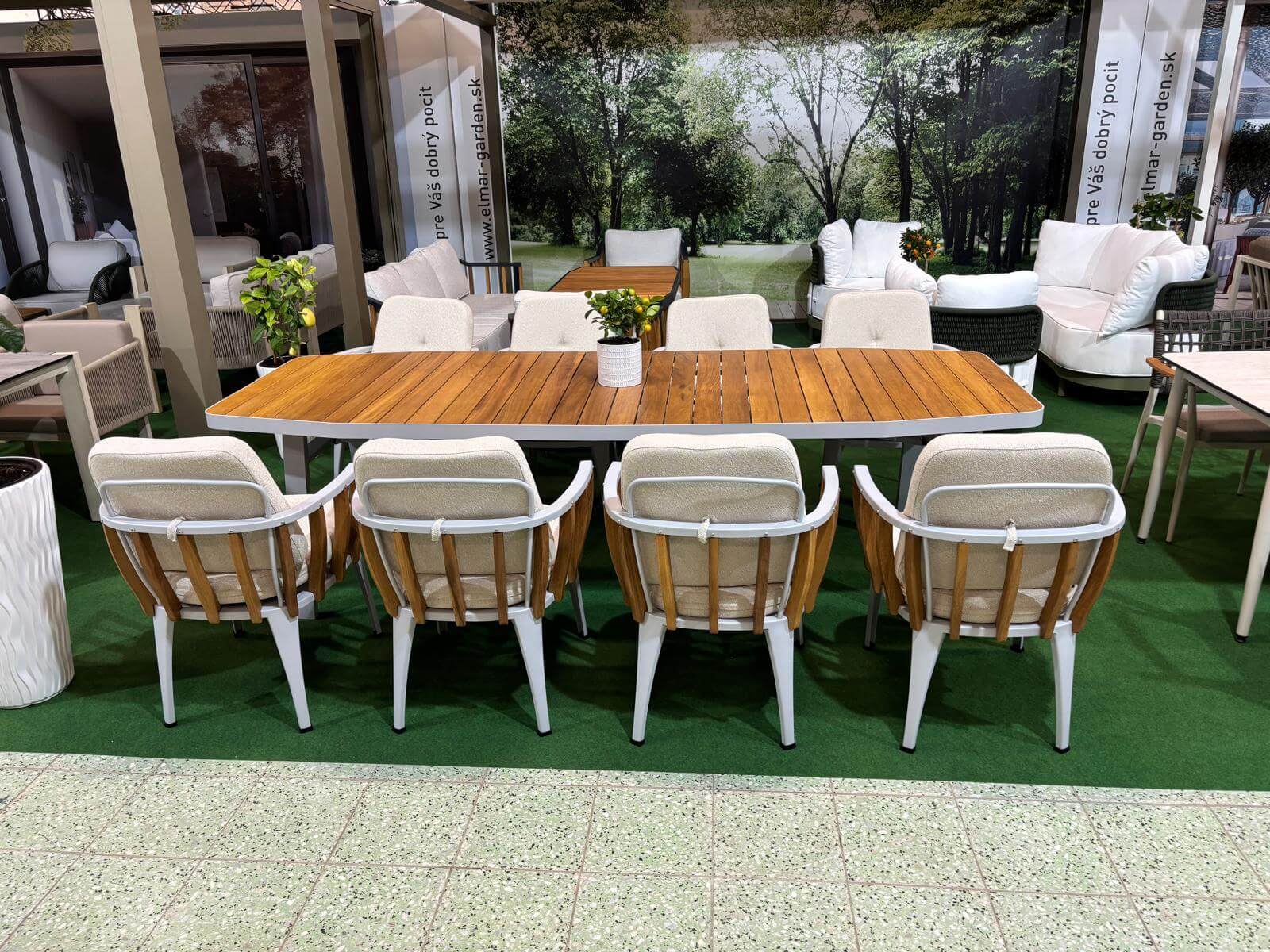 Záhradné sedenie STORM DINNING 100/270 set 8 biela/šedá/drevo