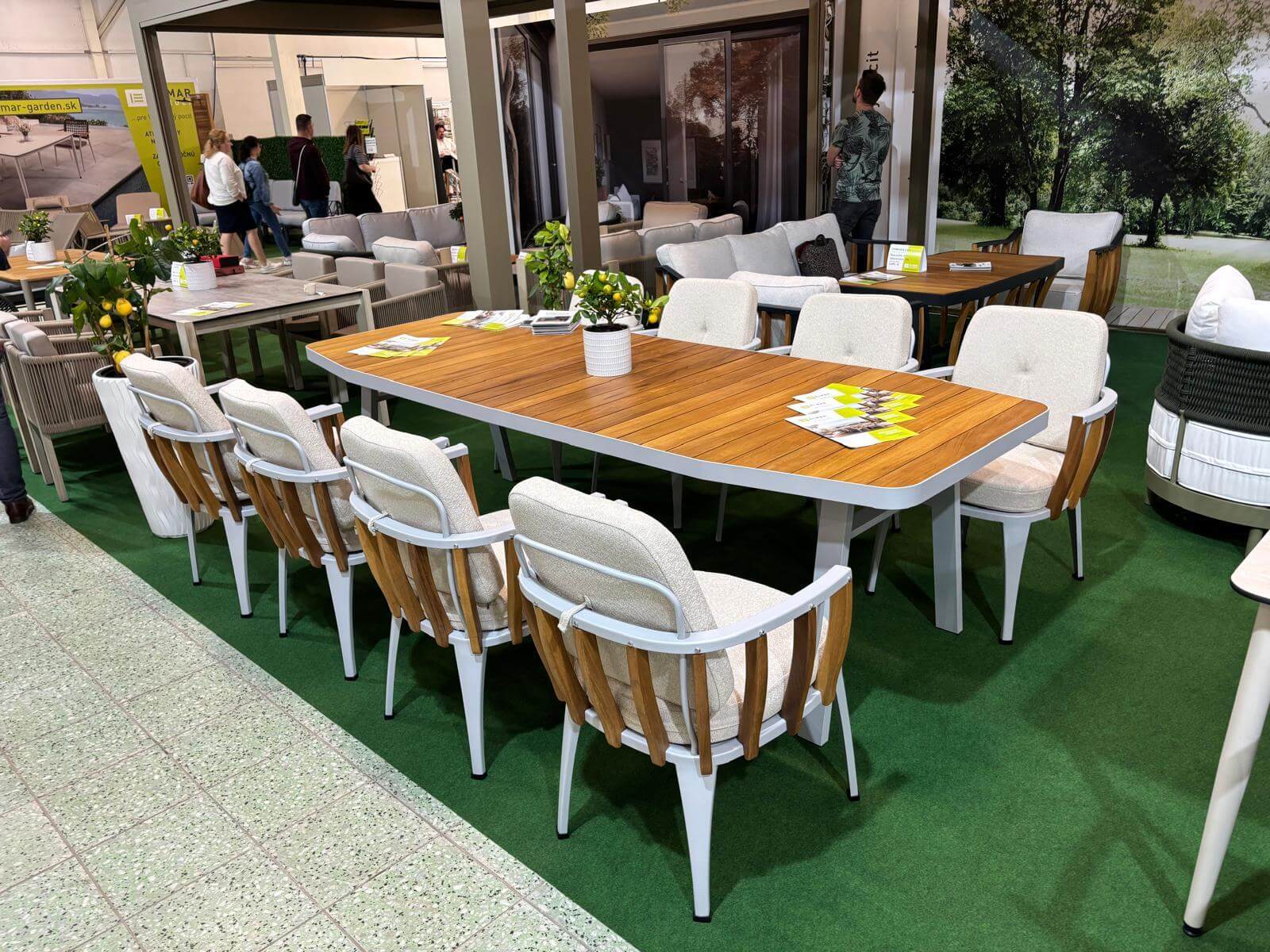 Záhradné sedenie STORM DINNING 100/270 set 8 biela/šedá/drevo