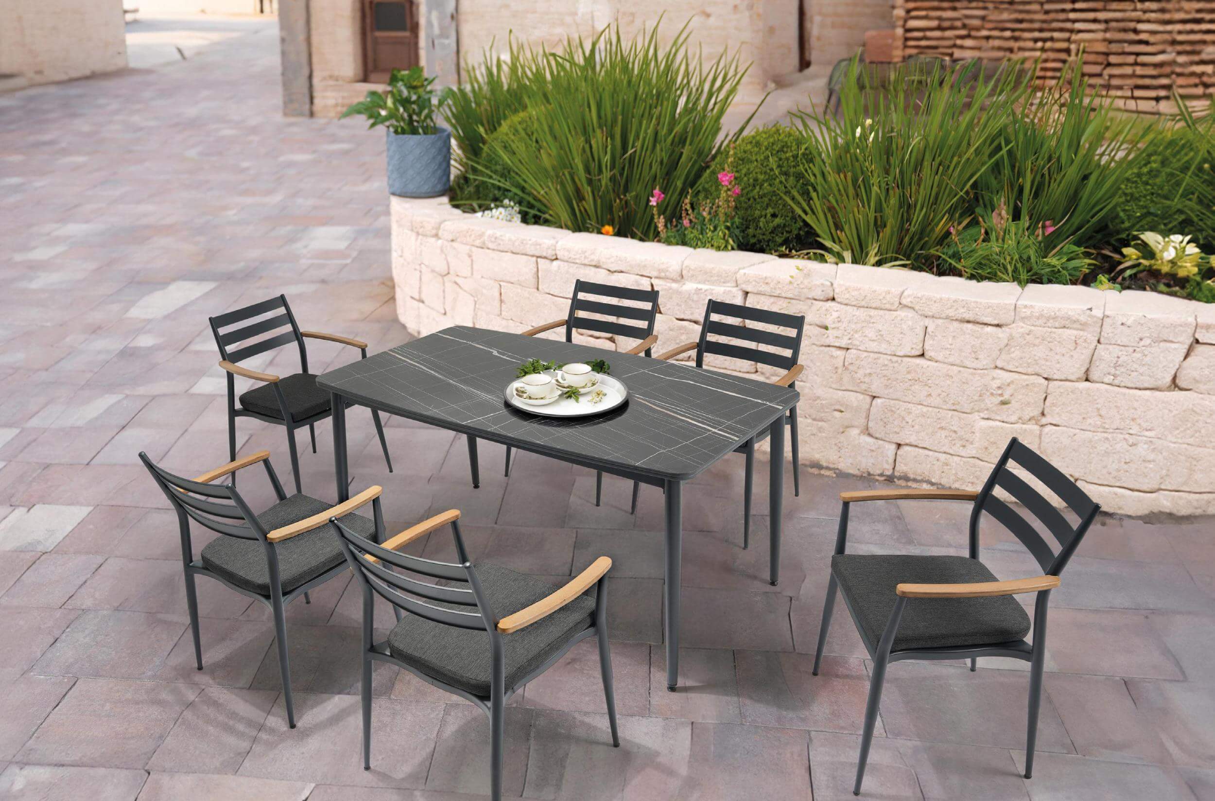 Záhradné sedenie TABLE 90/160 EFE ROPE 6 antracit/čierna